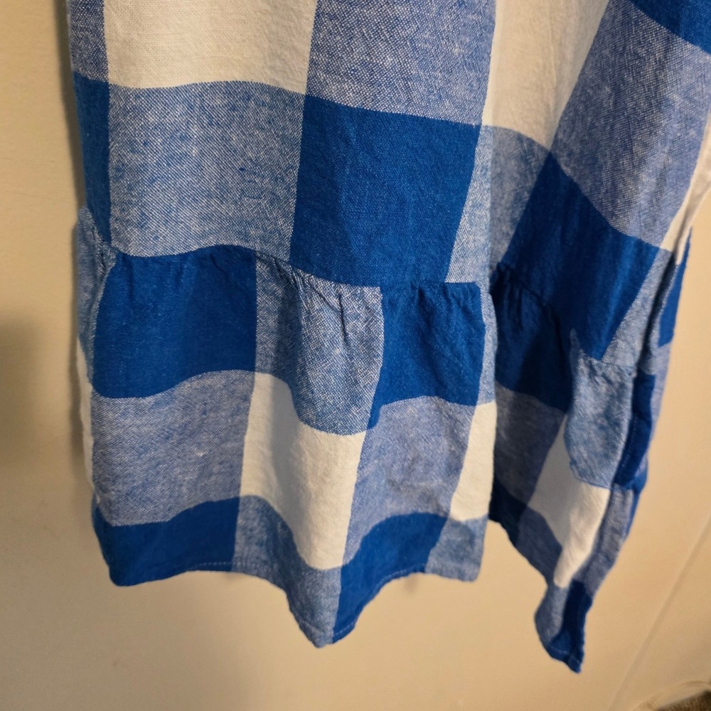 Old Navy Womens Wrap Dress Size Large Blue Gingham Linen Blend Ruffle Cottage - Picture 5 of 9